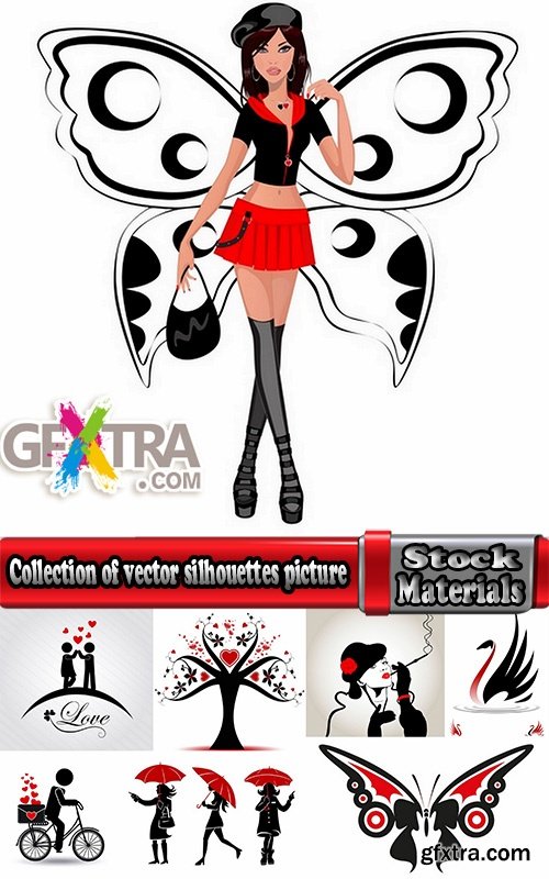 Collection of vector silhouettes picture grunge heart a girl dreams 25 Eps