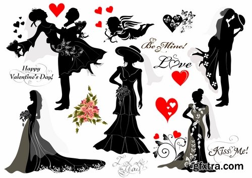 Collection of vector silhouettes picture grunge heart a girl dreams 25 Eps