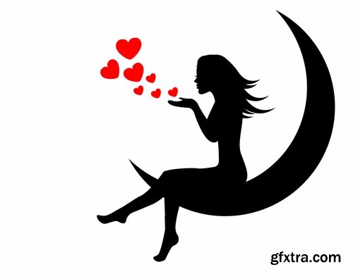 Collection of vector silhouettes picture grunge heart a girl dreams 25 Eps