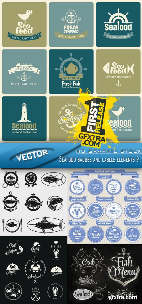 Stock Vector - Seafood badges and labels elements 9