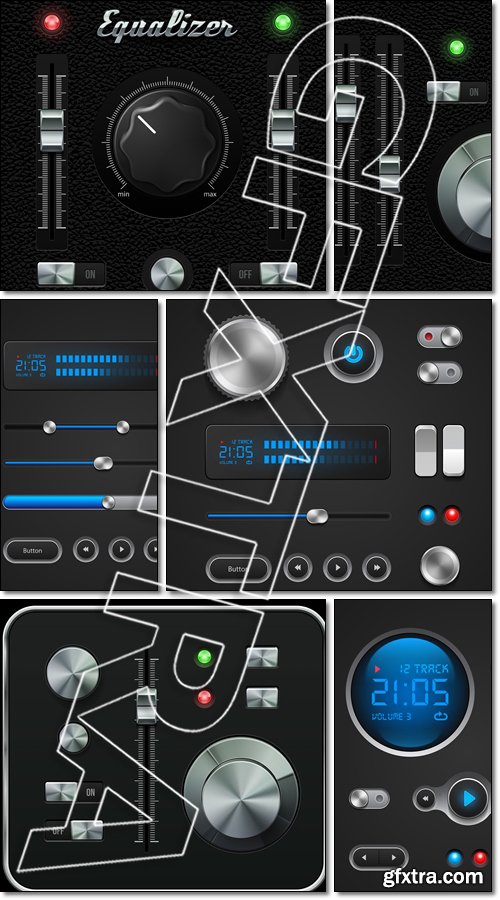 Hi-End UI Analog Volume Equalizer Level Mixer Interface Elements - Vector