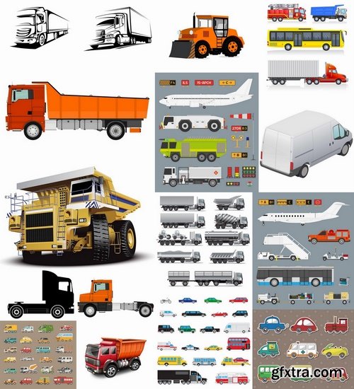 Collection of vector image of a different kind of transport 25 Eps