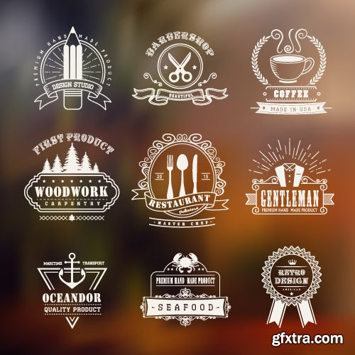 Vintage logos emblems badges and typography elements vector 2