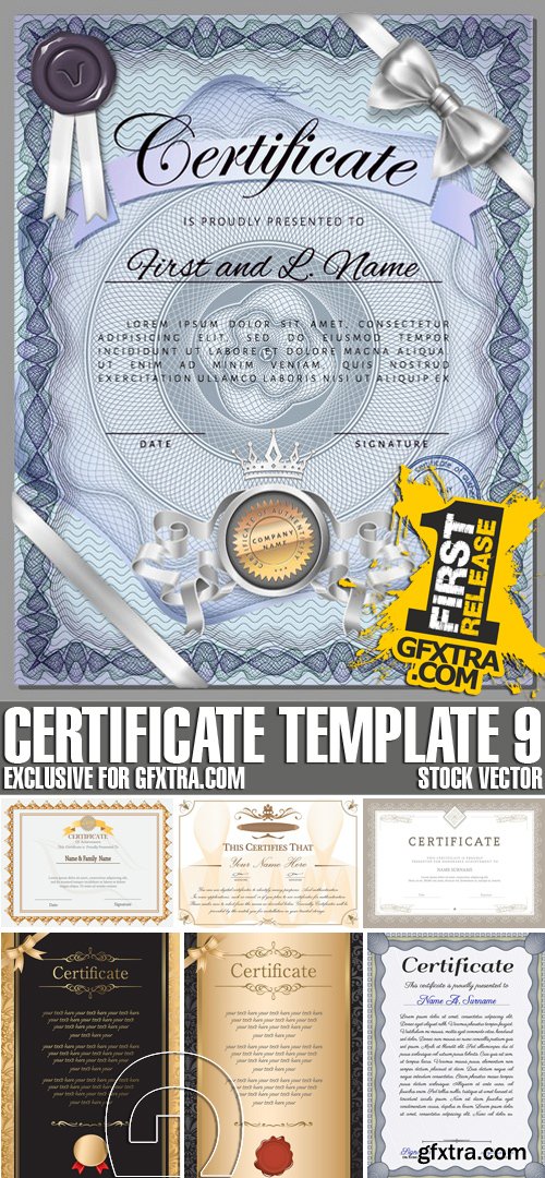 Stock Vectors - Certificate Template 9, 25xEPS