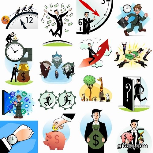 Collection of vector picture business concept cartoon businessman Chief Money 25 Eps