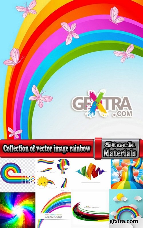 Collection of vector image of a beautiful rainbow of colors arc 25 Eps