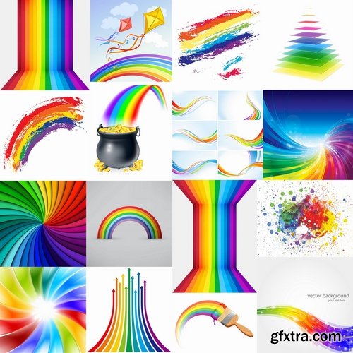 Collection of vector image of a beautiful rainbow of colors arc 25 Eps