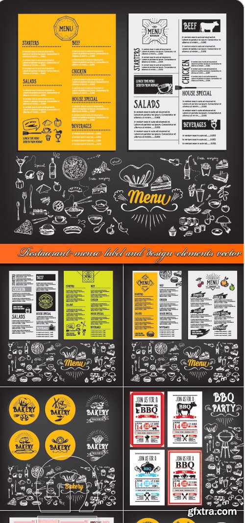 Restaurant menu label logos and design elements vector