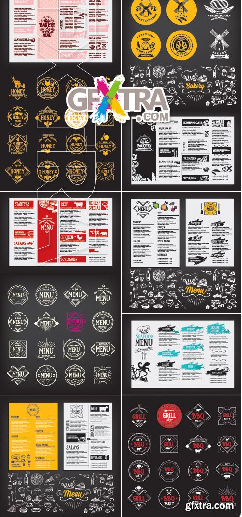 Restaurant menu label logos and design elements vector