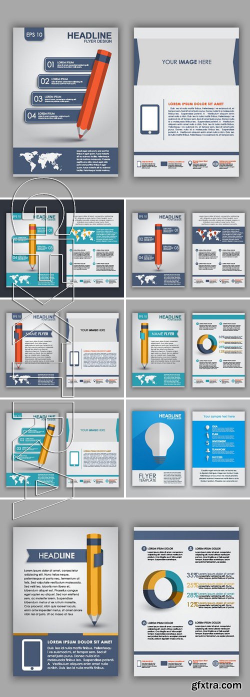 Stock Vectors - Design of flyers, brochures and booklets with elements of infographics and a pencil on the cover