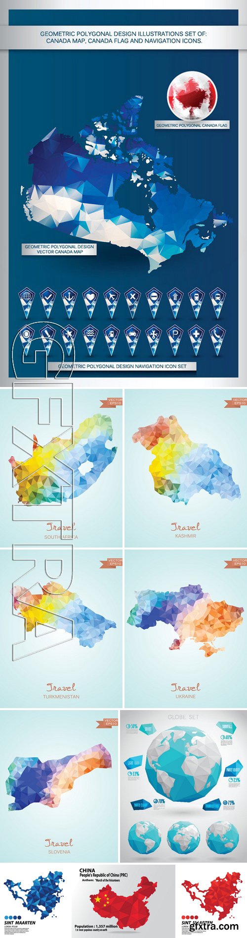 Stock Vectors - Geometric Polygonal Design Illustrations Set Of Map