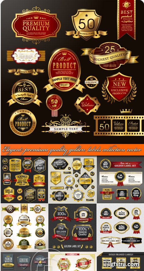 Elegant premium quality golden labels collection vector