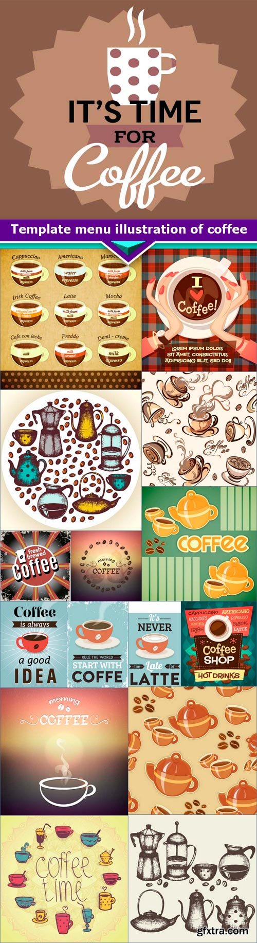 Template menu in retro style vector illustration of coffee 16x EPS