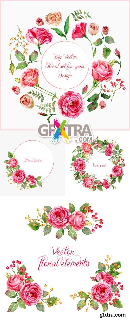 Pink Roses Cards Vector 2