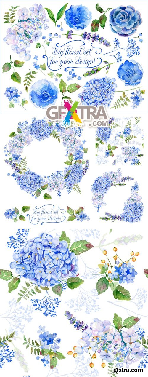 Stock Photo - Blue Flowers Design Elements