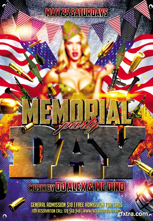 Memorial Day Party Flyer PSD Template Facebook Cover