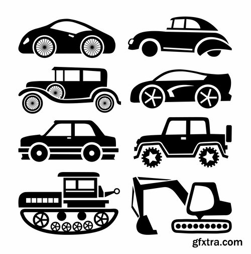 Collection vector silhouette picture grunge helicopter transport plane passenger car 25 Eps