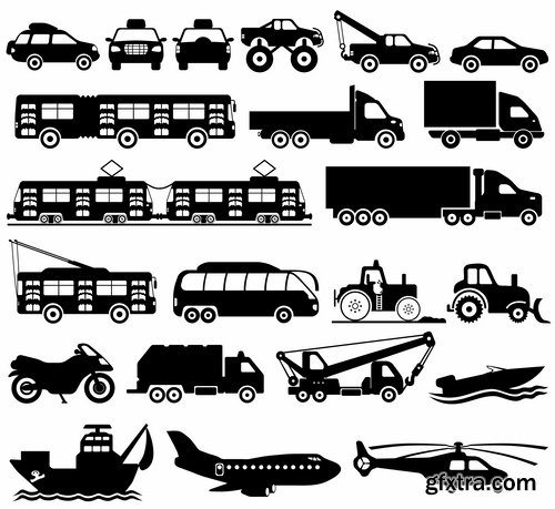 Collection vector silhouette picture grunge helicopter transport plane passenger car 25 Eps