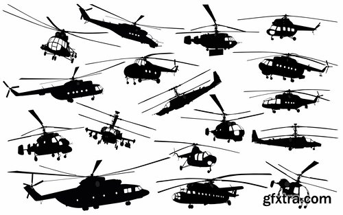 Collection vector silhouette picture grunge helicopter transport plane passenger car 25 Eps