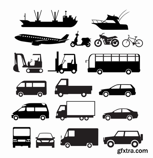 Collection vector silhouette picture grunge helicopter transport plane passenger car 25 Eps