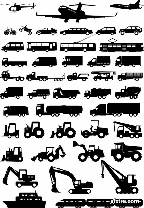 Collection vector silhouette picture grunge helicopter transport plane passenger car 25 Eps