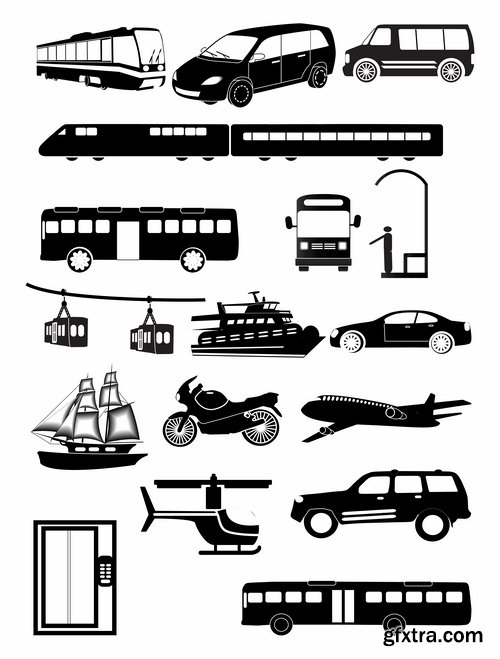 Collection vector silhouette picture grunge helicopter transport plane passenger car 25 Eps