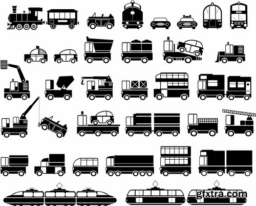 Collection vector silhouette picture grunge helicopter transport plane passenger car 25 Eps