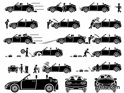 Collection vector silhouette picture grunge helicopter transport plane passenger car 25 Eps