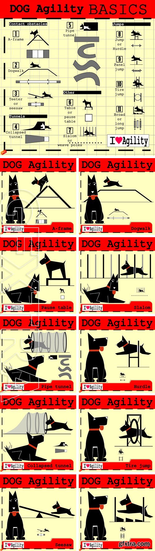 Stock Vectors -Dog Illustration - Listing of the basic obstacles, in training and agility competition