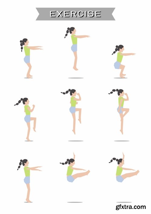 Collection of vector picture fitness exercises different sport exercise 25 Eps