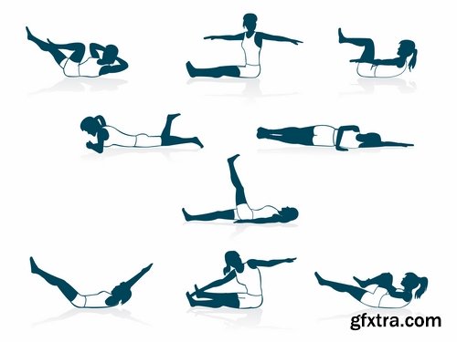 Collection of vector picture fitness exercises different sport exercise 25 Eps