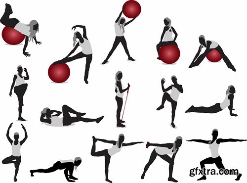 Collection of vector picture fitness exercises different sport exercise 25 Eps