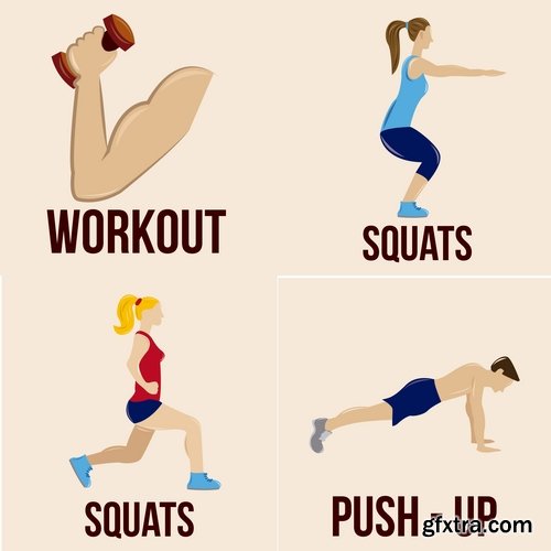 Collection of vector picture fitness exercises different sport exercise 25 Eps