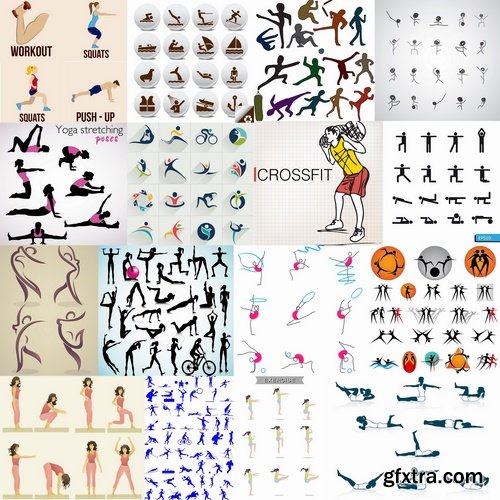 Collection of vector picture fitness exercises different sport exercise 25 Eps