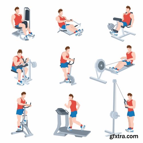 Collection of vector picture fitness exercises different sport exercise 25 Eps