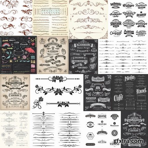 Collection of vector image calligraphic elements vintage design element #2-25 Eps