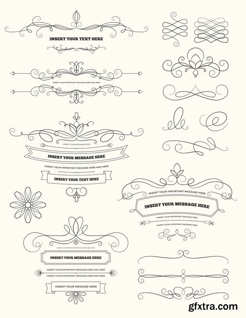 Collection of vector image calligraphic elements vintage design element #2-25 Eps