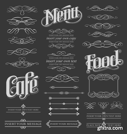 Collection of vector image calligraphic elements vintage design element #2-25 Eps