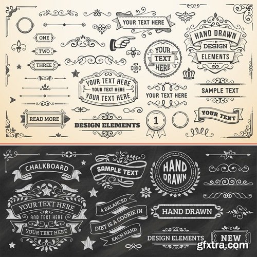 Collection of vector image calligraphic elements vintage design element #2-25 Eps