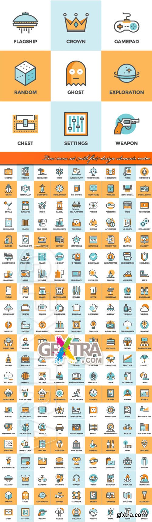 Line icons set with flat design elements vector