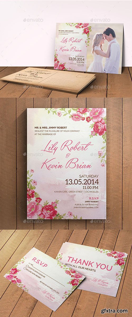 GraphicRiver Flower Wedding Invitation Pack 11254563