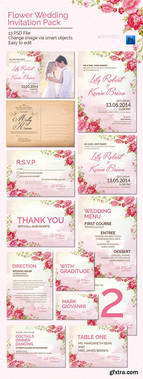 GraphicRiver Flower Wedding Invitation Pack 11254563