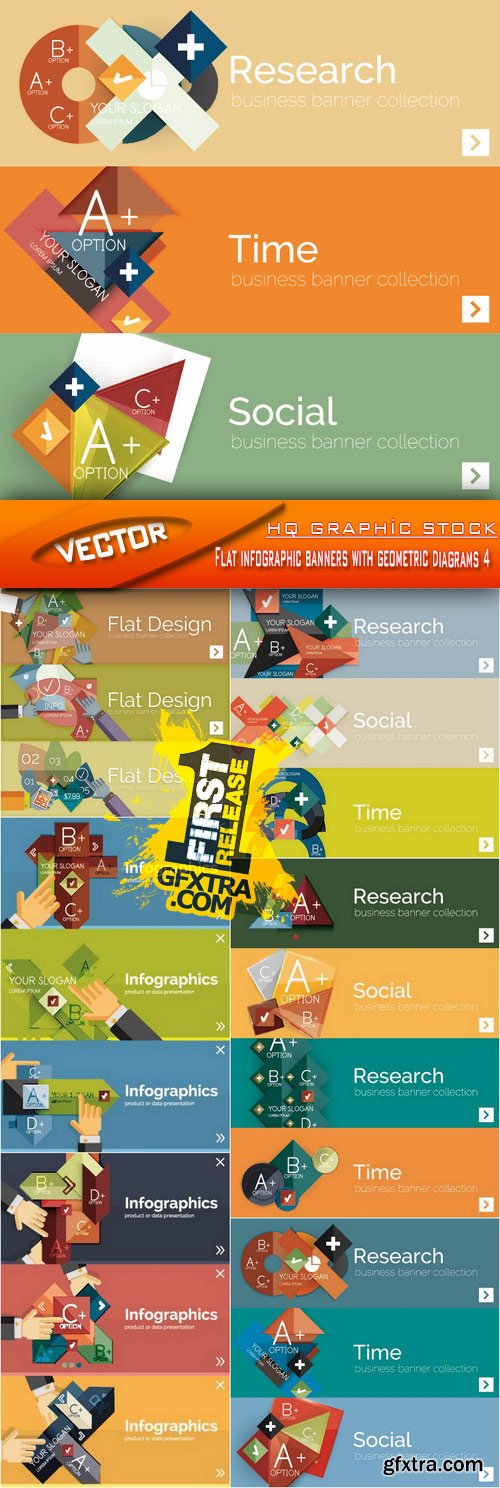 Stock Vector - Flat infographic banners with geometric diagrams 4