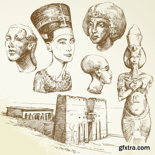 Collection of vector illustration picture Egypt ethnos character Pharaoh 25 Eps