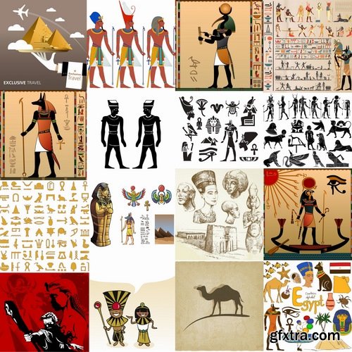 Collection of vector illustration picture Egypt ethnos character Pharaoh 25 Eps