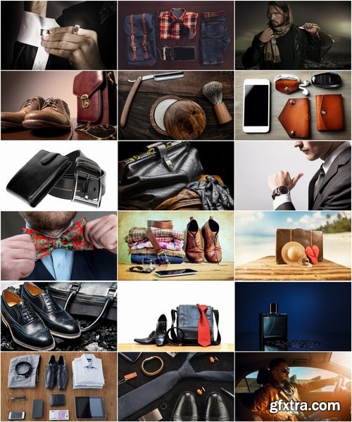 Collection of men's suit accessory portfolio watch hat shoes perfume 25 HQ Jpeg