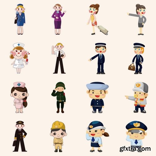 Collection vector cartoon image of different professions 25 Eps