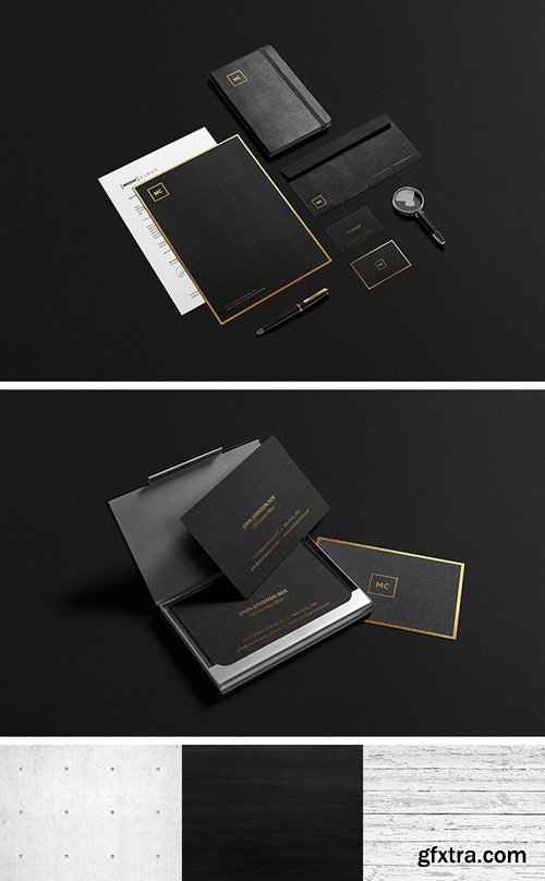 Black plus Gold Stationary Mock-Up