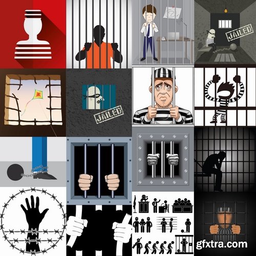 Collection of vector image inmates grating offender prison 25 Eps