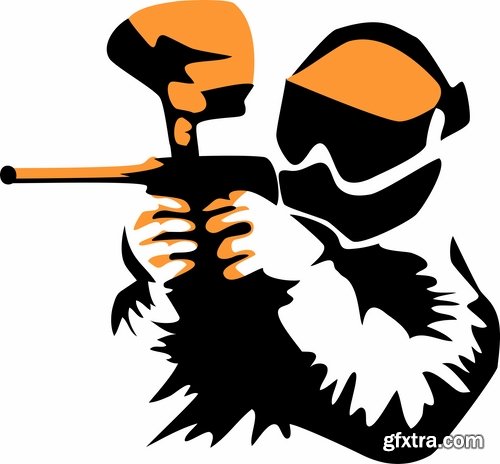 Collection of vector picture extreme sport of paintball 25 Eps